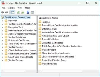 A graphic showing the certificate manager console directories