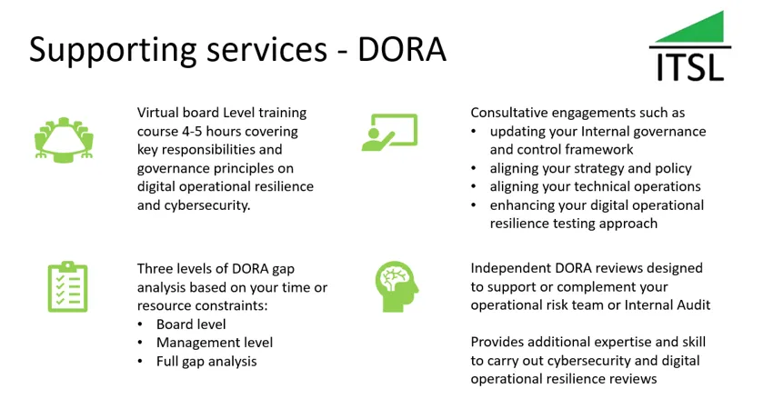 The four service areas of: training, gap analysis, consultancy and general support.