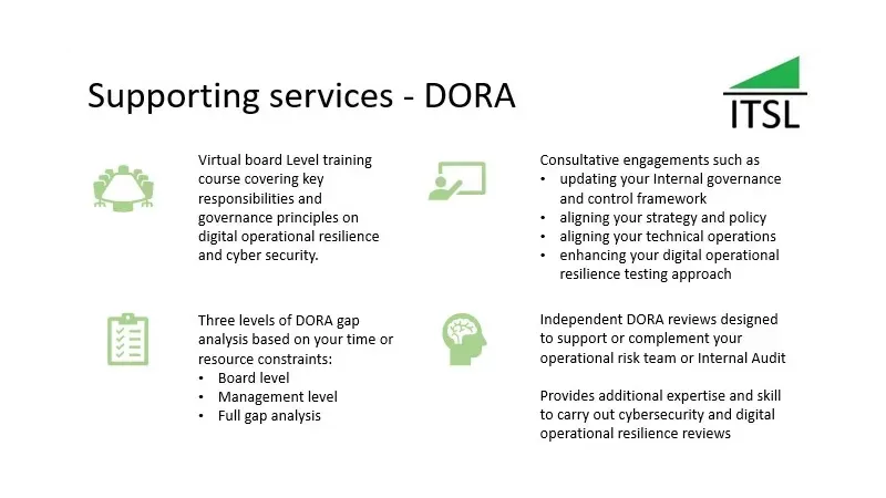 The four service areas of: training, gap analysis, consultancy and general support.